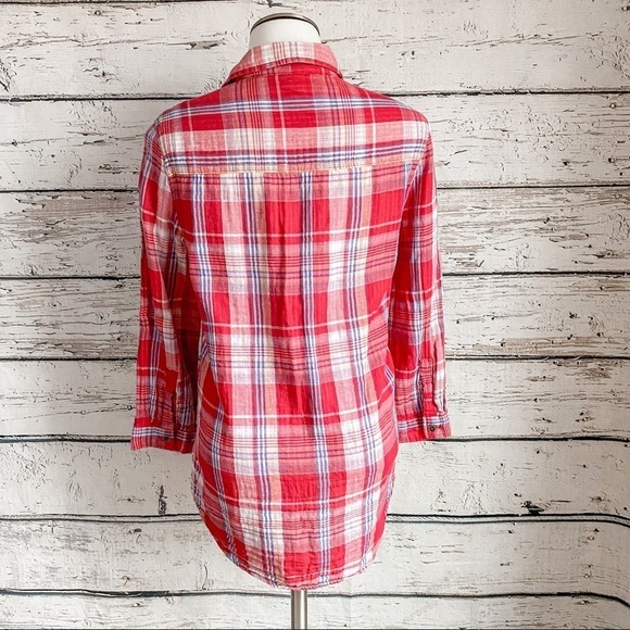 Red plaid Seven7 button down top - Picture 6 of 6